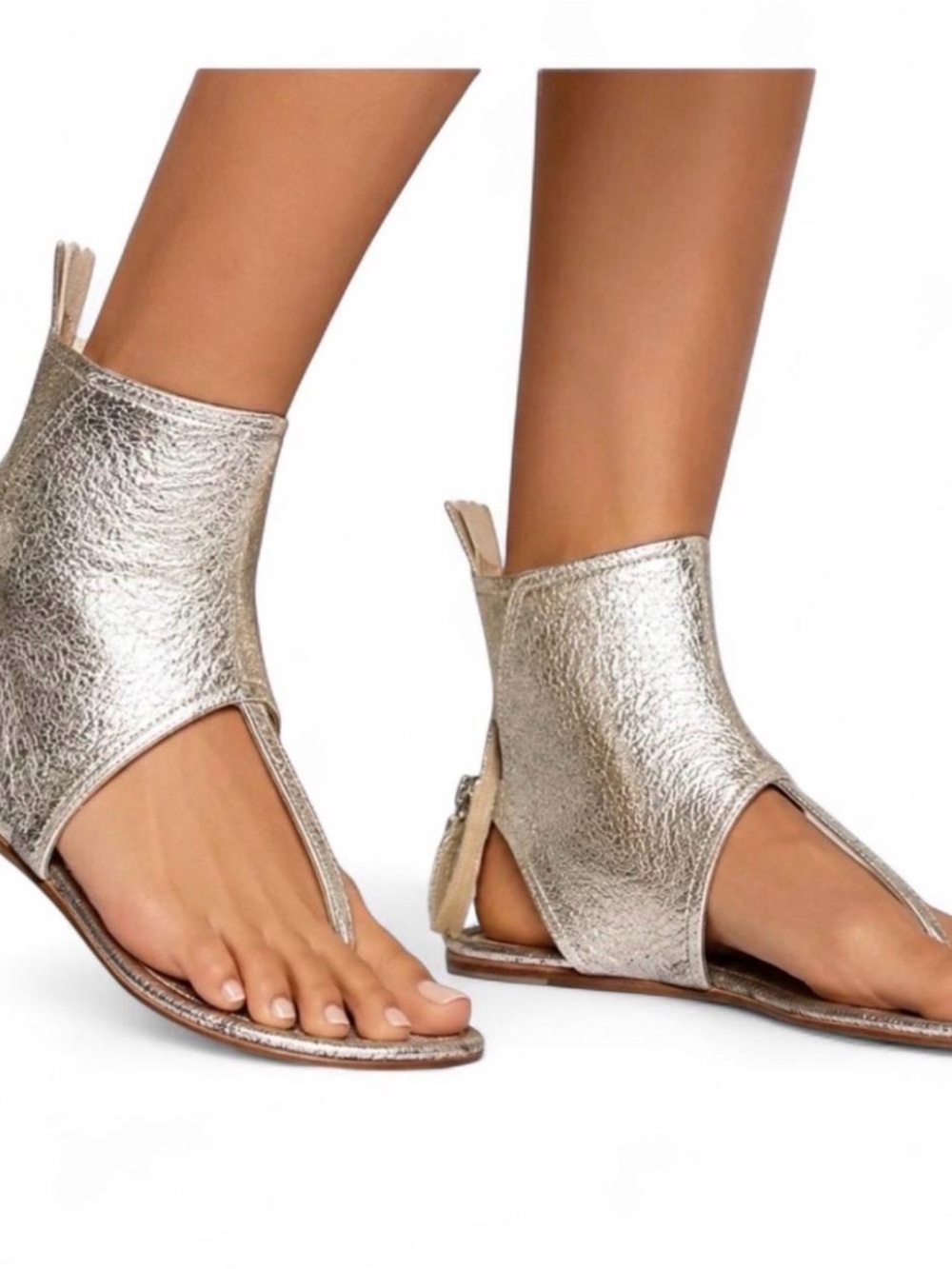AGL (Attilio Giusti Leombruni) Metallic Silver Leather Zip Thong Sandals